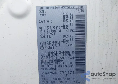 2017 Nissan Rogue Sl from USA, damaged, VIN 5N1AT2MV8HC771471